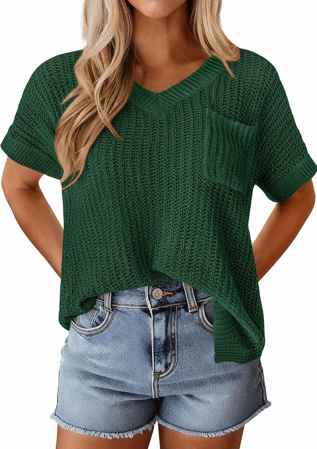 PRETTYGARDEN Women's 2026 Spring Short Sleeve Sweaters Lightweight V Neck Casual Going Out Summer Tops Beach Vacation Clothes - Image 8