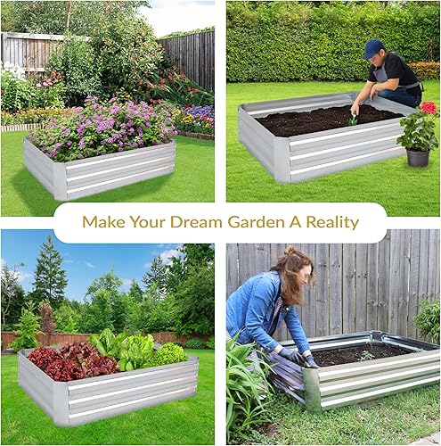 Miniatura 174 de Sunnydaze Cama de jardín de metal elevada de 11.75 pulgadas de alto, cama de jardín elevada galvanizada para exteriores para verduras y flores