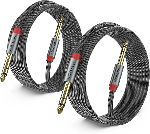 Instrument Cable,【10ft/ 3m-2pack】 6.35mm Male to Male 1/4 inch to 1/4 inch Audio Cable, Fish Wire Braided TRS Cable, for Guitar Cable, Bass, Keyboard, Mixer, Amplifier, Equalizer, Speaker St