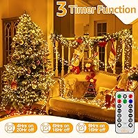 Vista 4 de Ollny Luces de Navidad en racimo de 1000 luces LED de 49 pies, luces blancas cálidas para árbol de 8 modos de temporizador, control remoto, cadena