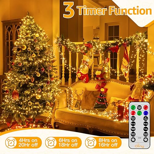 Miniatura 5 de Ollny Luces en racimo para árbol de Navidad, 400 luces LED de Navidad blancas cálidas de 20 pies, 8 modos de temporizador, control remoto, cadena de
