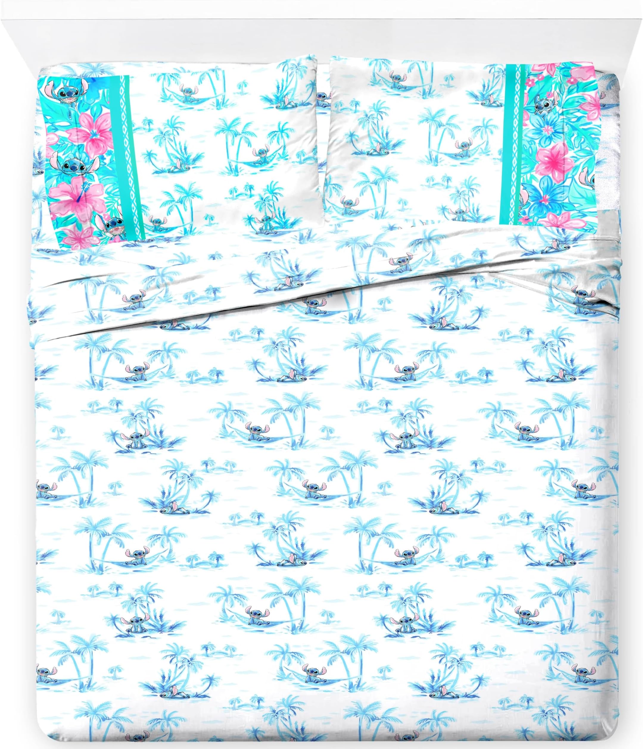 Kids Sheet Set Includes Sheets and Pillow Cover - 100% Microfiber Bedding and Room Decor, White - Stitch, 4 Piece Queen