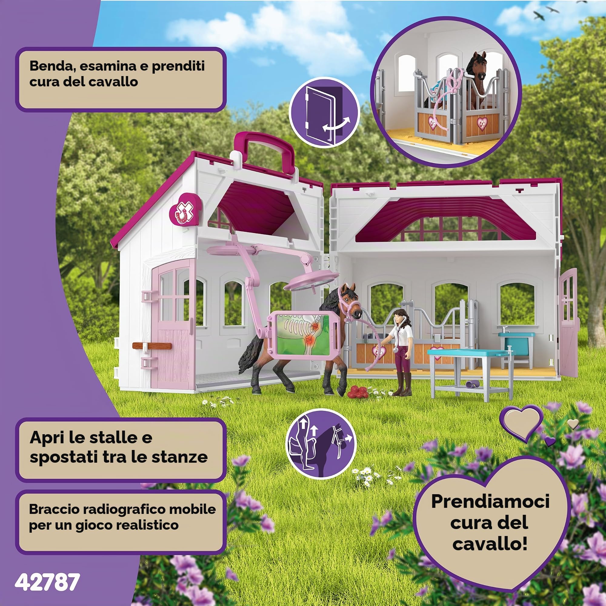 schleich HORSE CLUB | Clinica per cavalli 42787 | 64 pezzi | Set da gioco dai 6 anni | set con personaggi, numerose funzioni e tanti accessori | giocattolo cavallo realistico