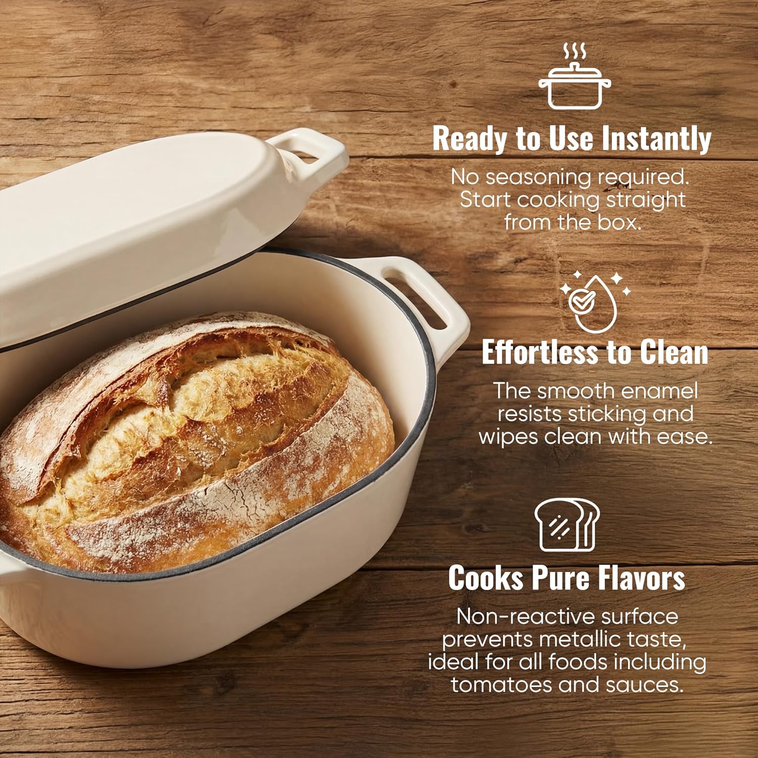 Dutch Oven for Bread Baking, 3.4 QT Bread Dutch Oven for Sourdough, Enamelled Cast Iron Bread Oven with Lids, Heavy-Duty Non Stick Sourdough Loaf Pan, Meatloaf Pan, Beige
