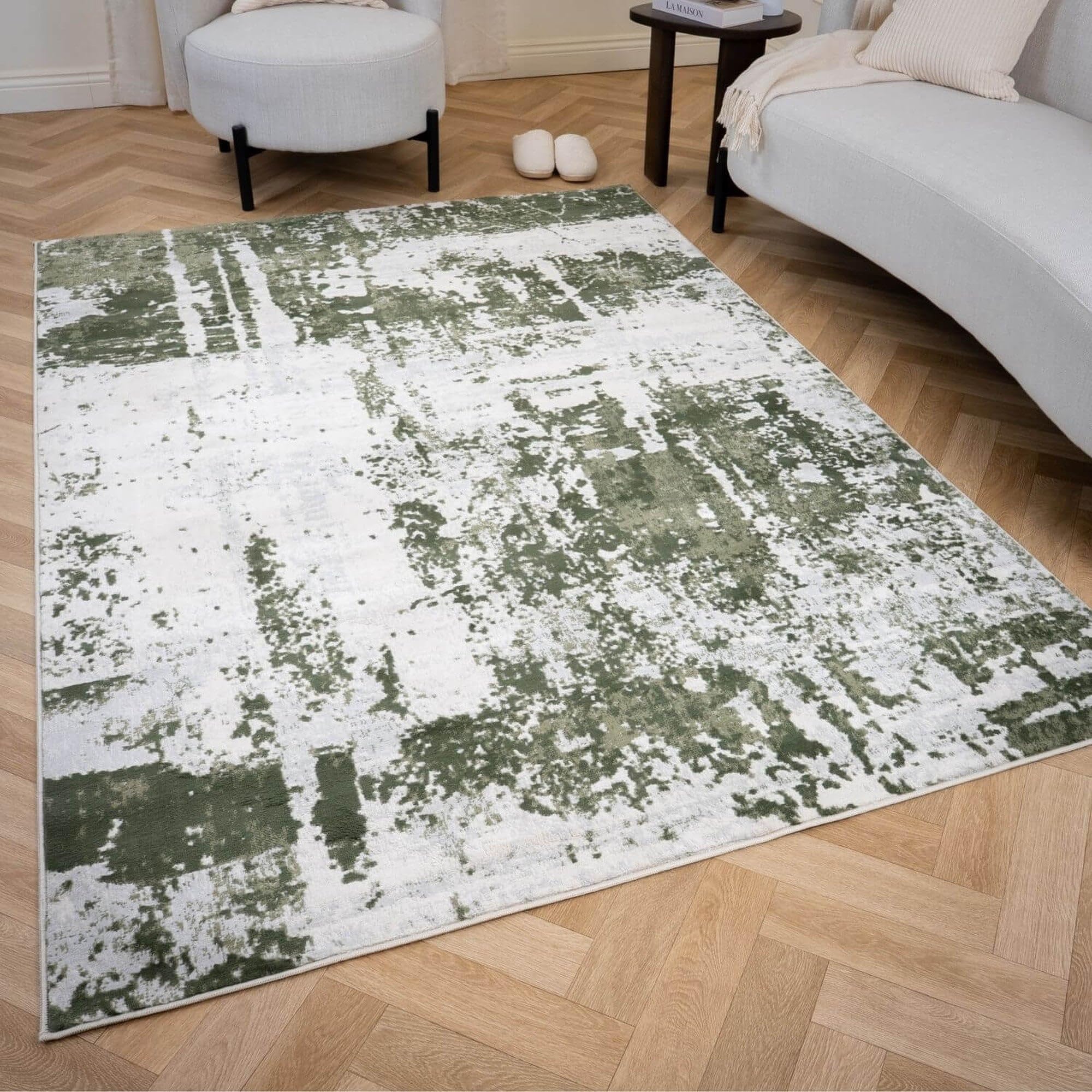 THE RUGS Elaris Rug – Modern & Abstract Style Low Pile Area Rug for Living Room, Bedroom & Kitchen, Soft, Pet-Friendly, Easy to Clean [Abstract Green, 200x290 cm]