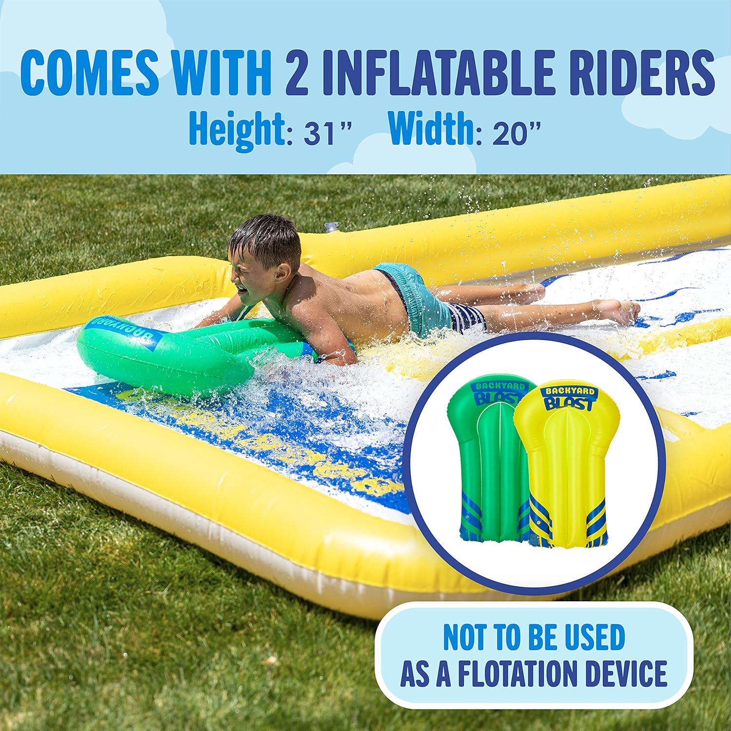 BACKYARD BLAST - 30' Waterslide with Bumpers and Pool, 2 Inflatable Riders and Hand Air Pump - Easy to Setup - Extra Thick to Prevent Rips & Tears