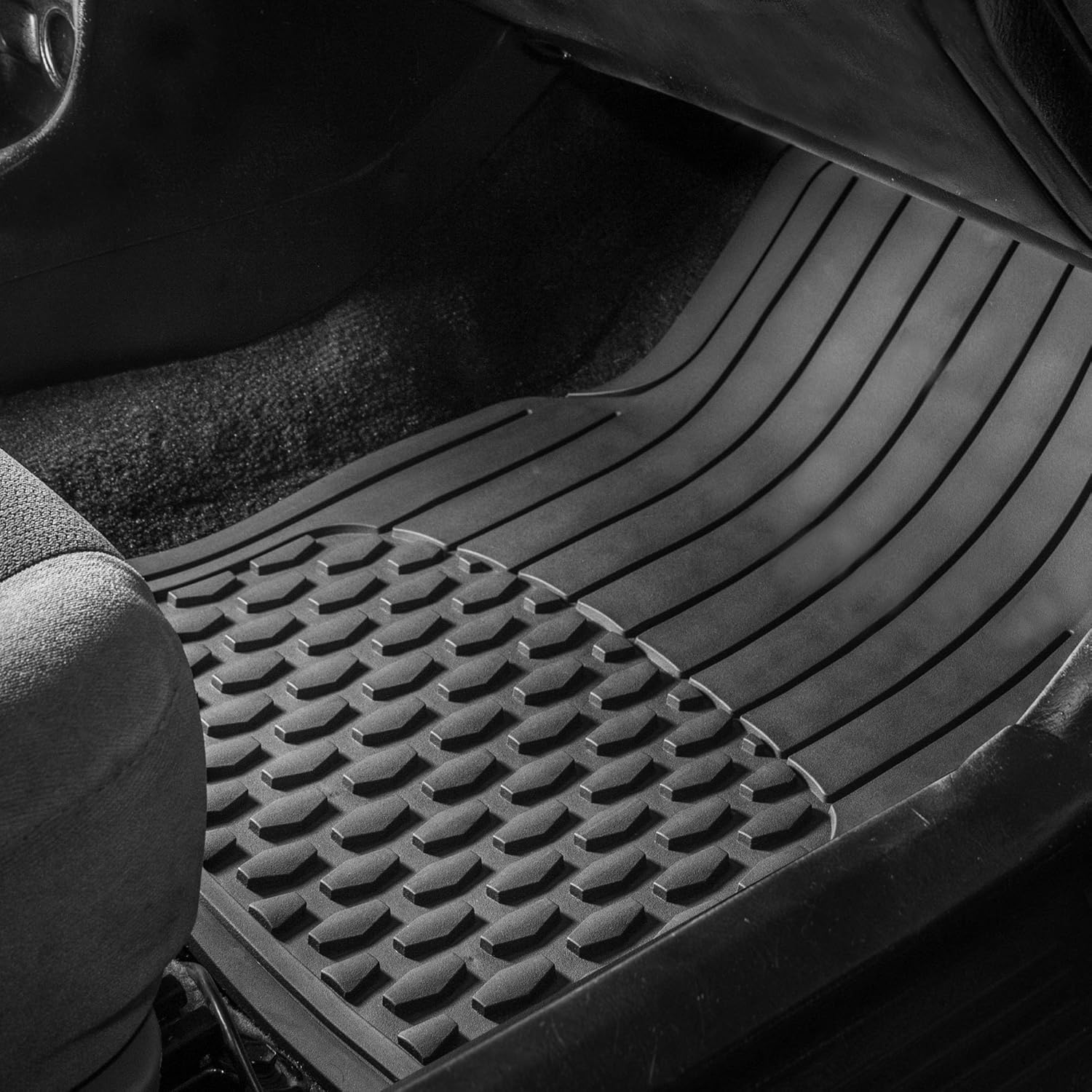 FH Group F11308 4 Piece Trimmable All Weather Vinyl Floor Mats with Gift, Gray Color- Universal Fit for Trucks, SUVs, and Vans