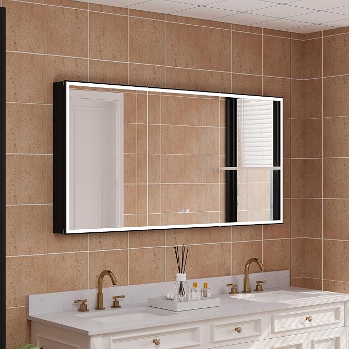 Botiquín LED con espejo 60x30 pulgadas, 3 puertas miniatura 3
