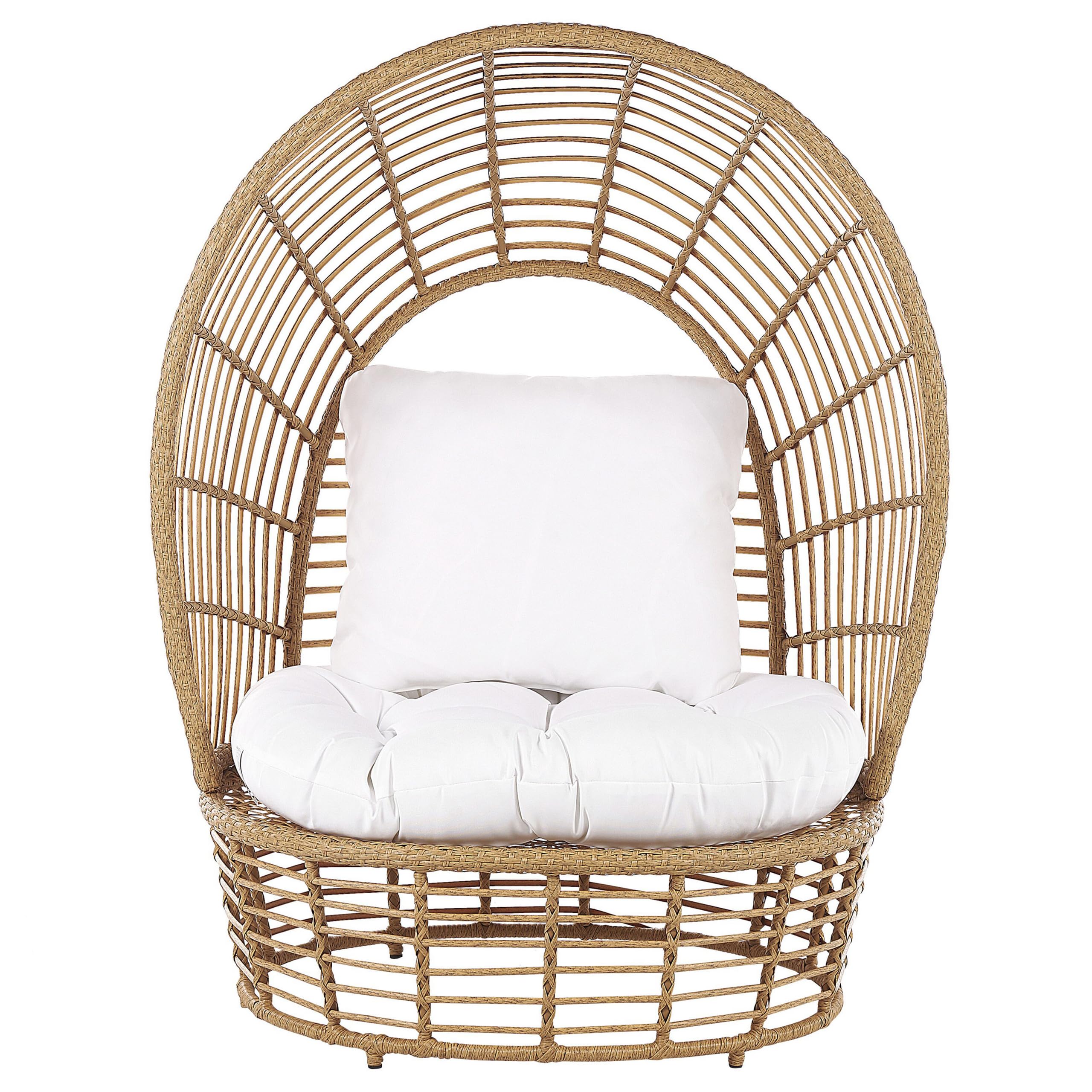Beliani Outdoor/Indoor Korbsessel aus Rattan und Metall mit Kissen Boho Stil beige Lido