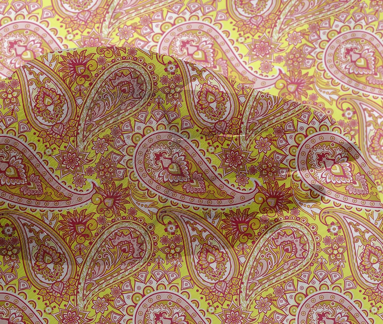 oneOone Viscose Chiffon Yellow Fabric Paisleys Sewing Fabric By The Yard Printed DIY Clothing Sewing Supplies 42 Inch Wide