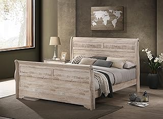 Roundhill Furniture Imerland Contemporary White-wash Finished Sleigh Bed, King