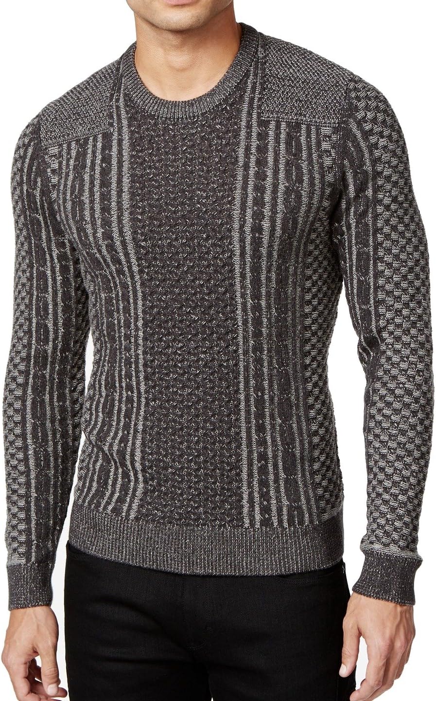 Inc Mens Cable Knit Jersey de Mangas largas Cuello Redondo Gris M