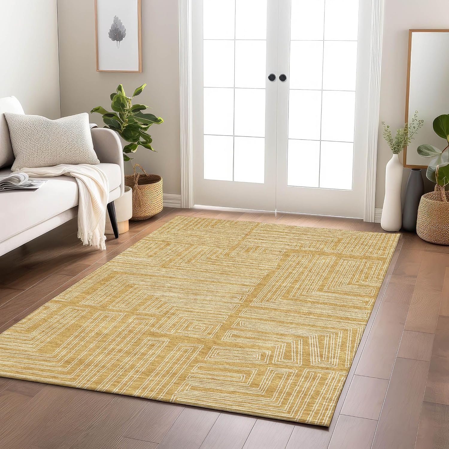 Addison Rugs Chantille ACN1045 Gold 9' x 12' Indoor Outdoor Area Rug, Easy Clean, Machine Washable, Non Shedding, Bedroom, Entry, Living Room, Dining Room, Kitchen, Patio Rug