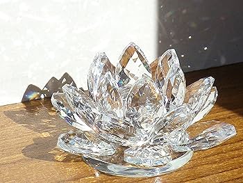 【クリスタル置物　蓮】回転台付き　インテリア　華やか飾り Amazon.co.jp: クリスタルボール 蓮の花 回転可能 蓮台座 クリスタル