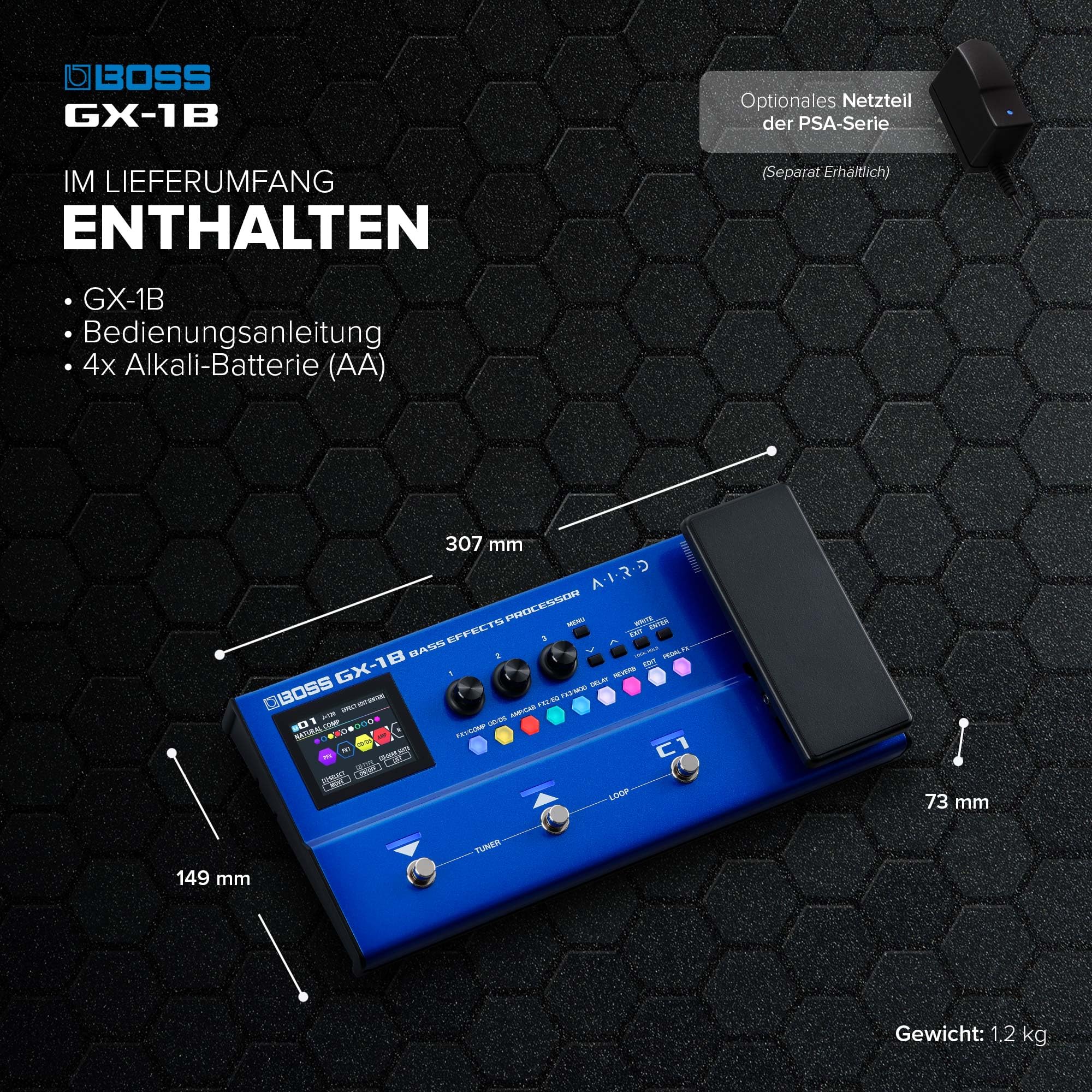 BOSS GX-1B | Ultraportabler Bass-Effektprozessor | Legendäre Verstärker & Effekte | Hochwertige AIRD Soundengine | Ideal für Bass-Einsteiger | Bluetooth-Verbindung | Flexible Leistungsoptionen