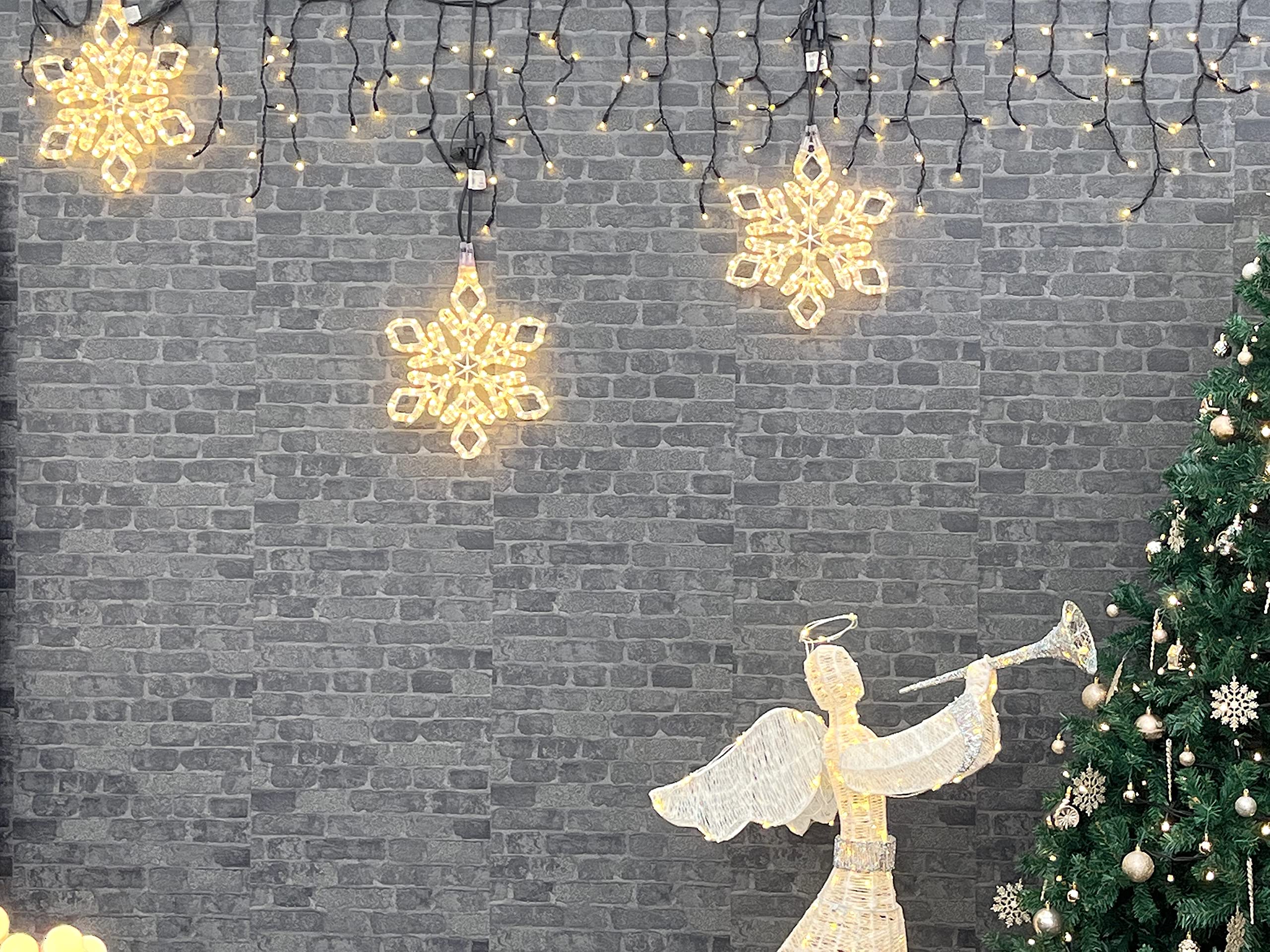 Profi Serie - LED Schneeflocke, Weihnachtsbeleuchtung außen figuren, Warmweiß, 40 * 35cm, IP65, 230V, mit Netzkabel, Rostfrei Alu-Rahmen, Erweiterbar, Fenster, Dach, Balkon, Garten, Deko