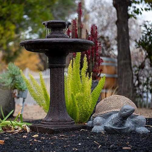 Miniatura 7 de XBrand Fuente de agua BirdBath de 28 pulgadas, 1 nivel, para exteriores, resina marrón, bomba de apagado automático, fuente de agua decorativa,