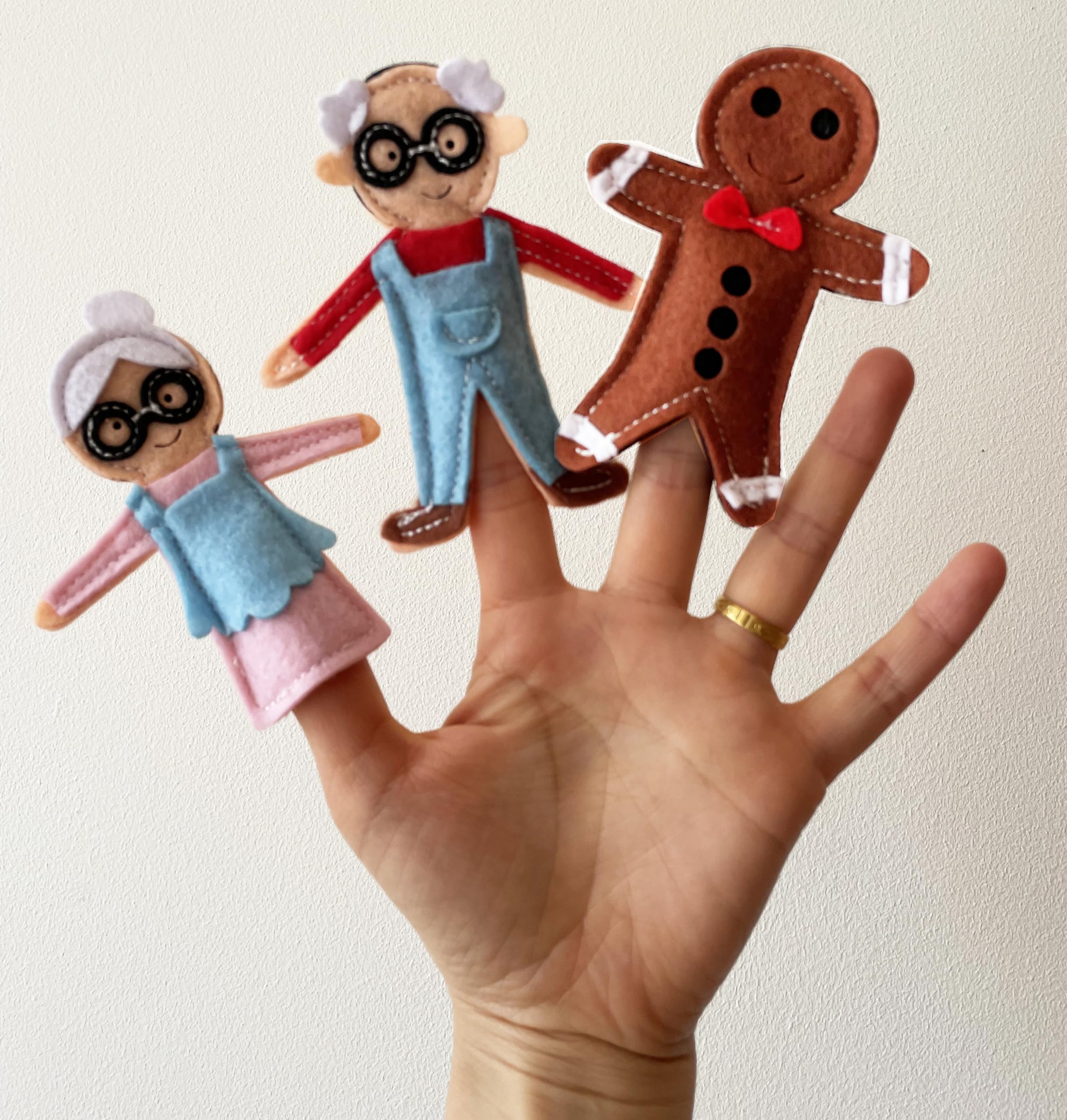 Gingerbread Puppet Set for Storytelling Handmade Finger Puppets with Soft Felt for Children, Brown - Image 2