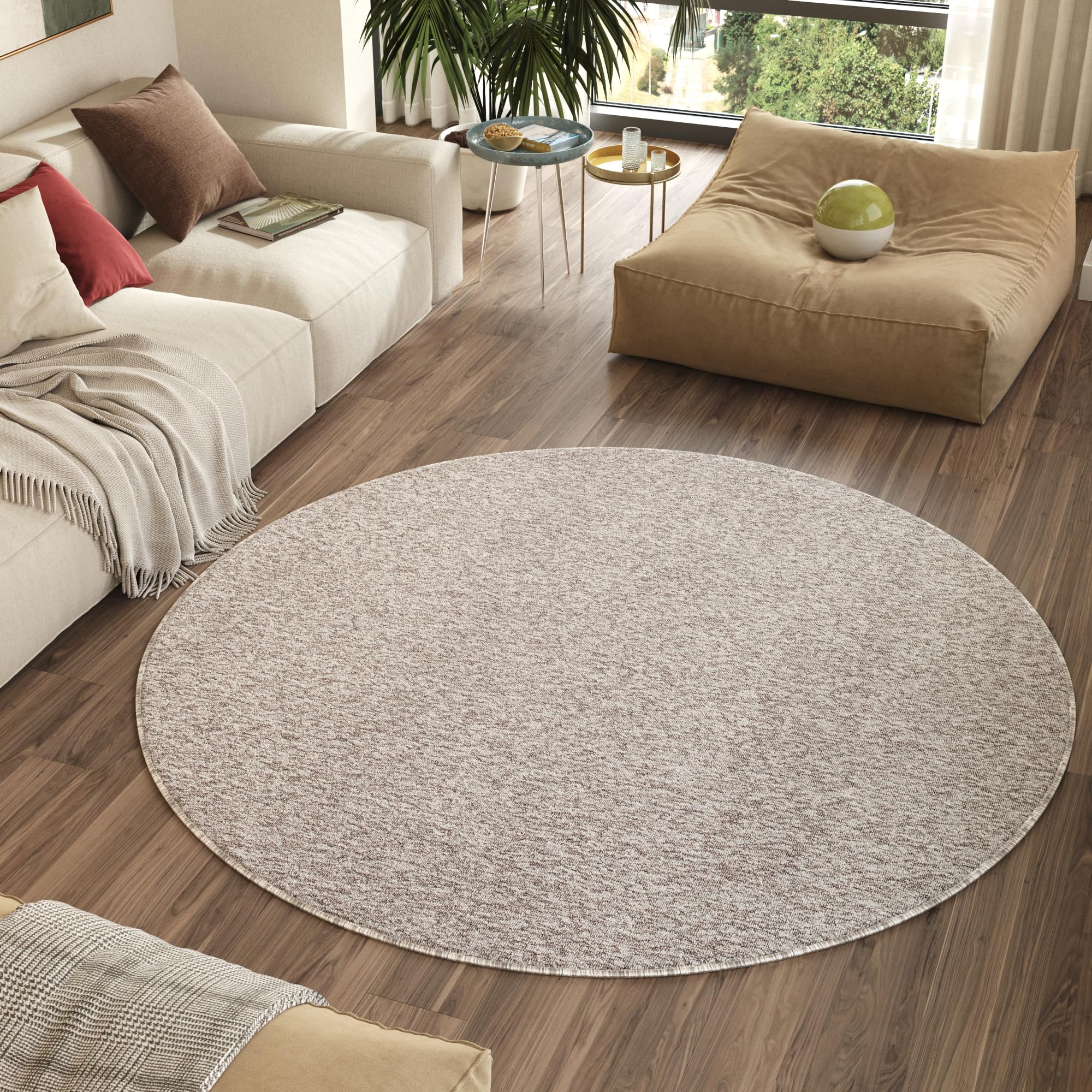 TAPISO Nizza Alfombra Redonda Antideslizante Lavable Pelo Corto Diseño Moderno Crema Beige Melange Alfombra de Salón Cocina Habitación Dormitorio Comedor Oeko-Tex 100 x 100 cm