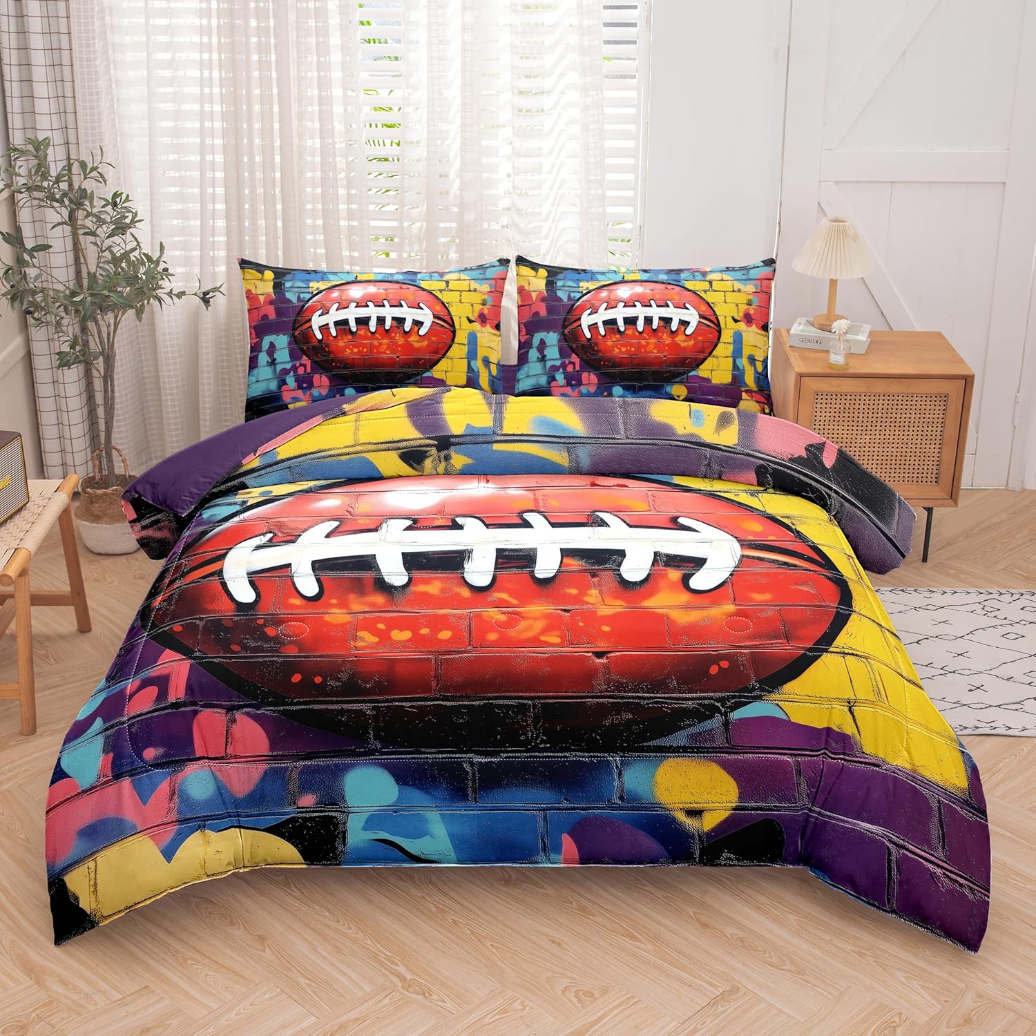 Helloosun 5PCS Baseball Comforter Set Twin,Boys Twin Comforter Set,Sports Baseball Bedding Set with Sheets,Red and Blue Color Bed Set