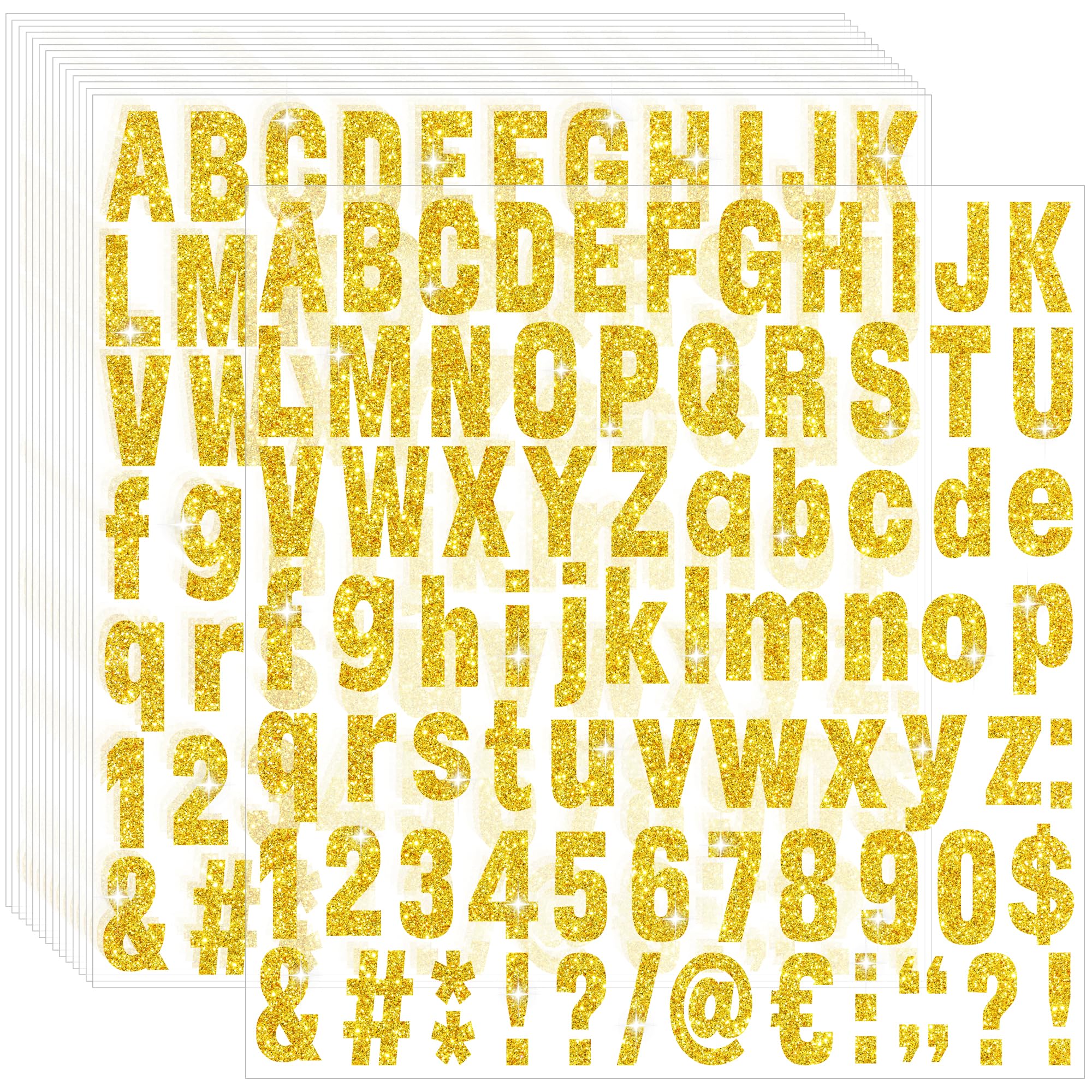 1215 Pcs 15 Sheets Gold Letter Stickers Glitter Alphabet Stickers Small Self Adhesive Vinyl Stick on Letters Number Sticker for Scrapbooking Cup Water