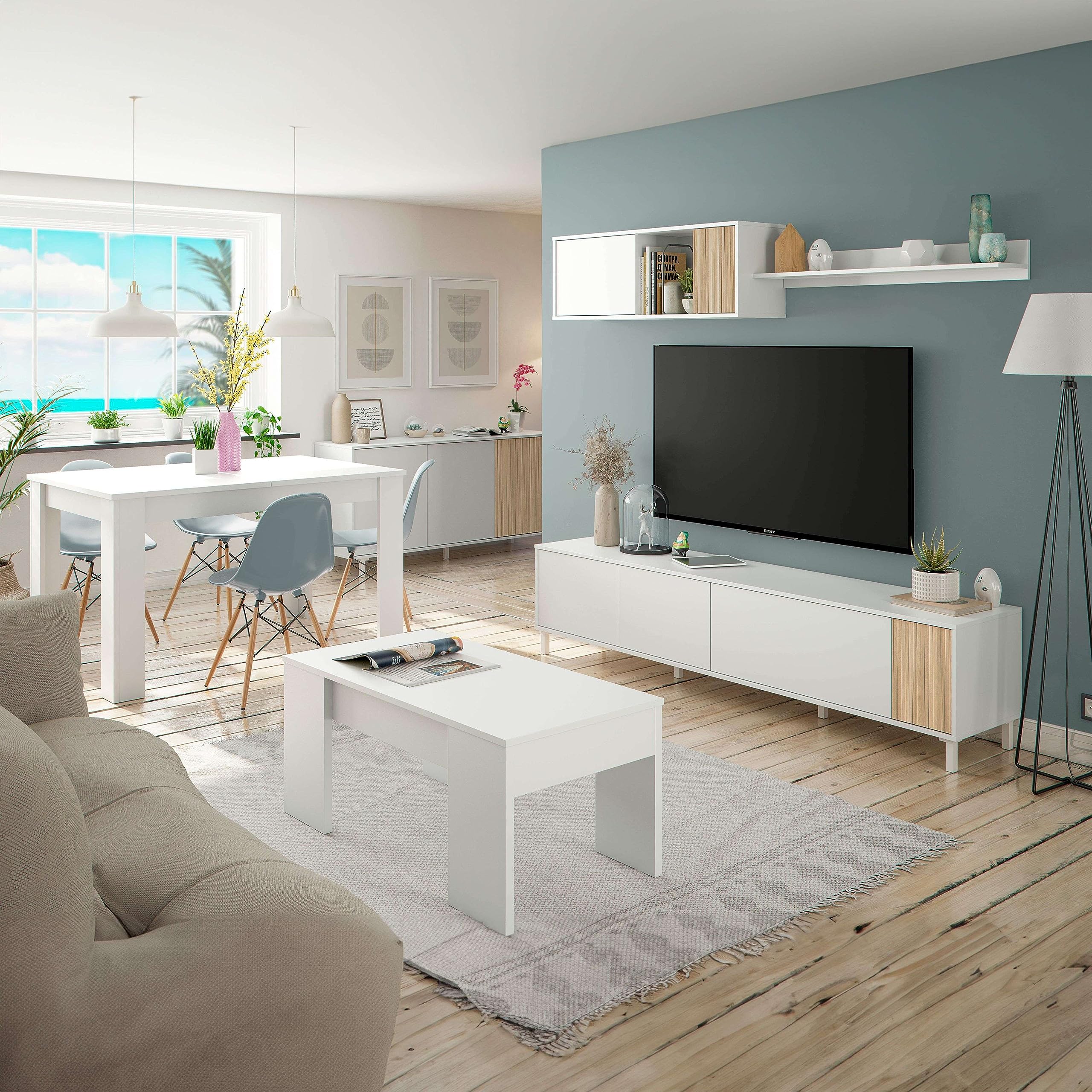 Miroytengo Pack De Muebles para Salón Moderno Ethna Color Blanco Mate Y Natur
