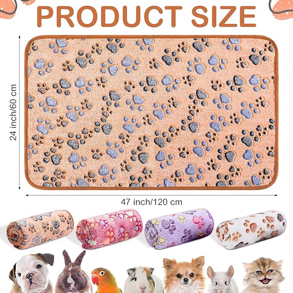 Namalu 4 Couvertures pour Cochon d'Inde en Polaire Lavables Imperméables Doublures pour Cage Absorbantes Tapis de Couchage Réutilisable pour Animaux de Compagnie (Empreinte de Patte, 60 x 120 cm) - 2