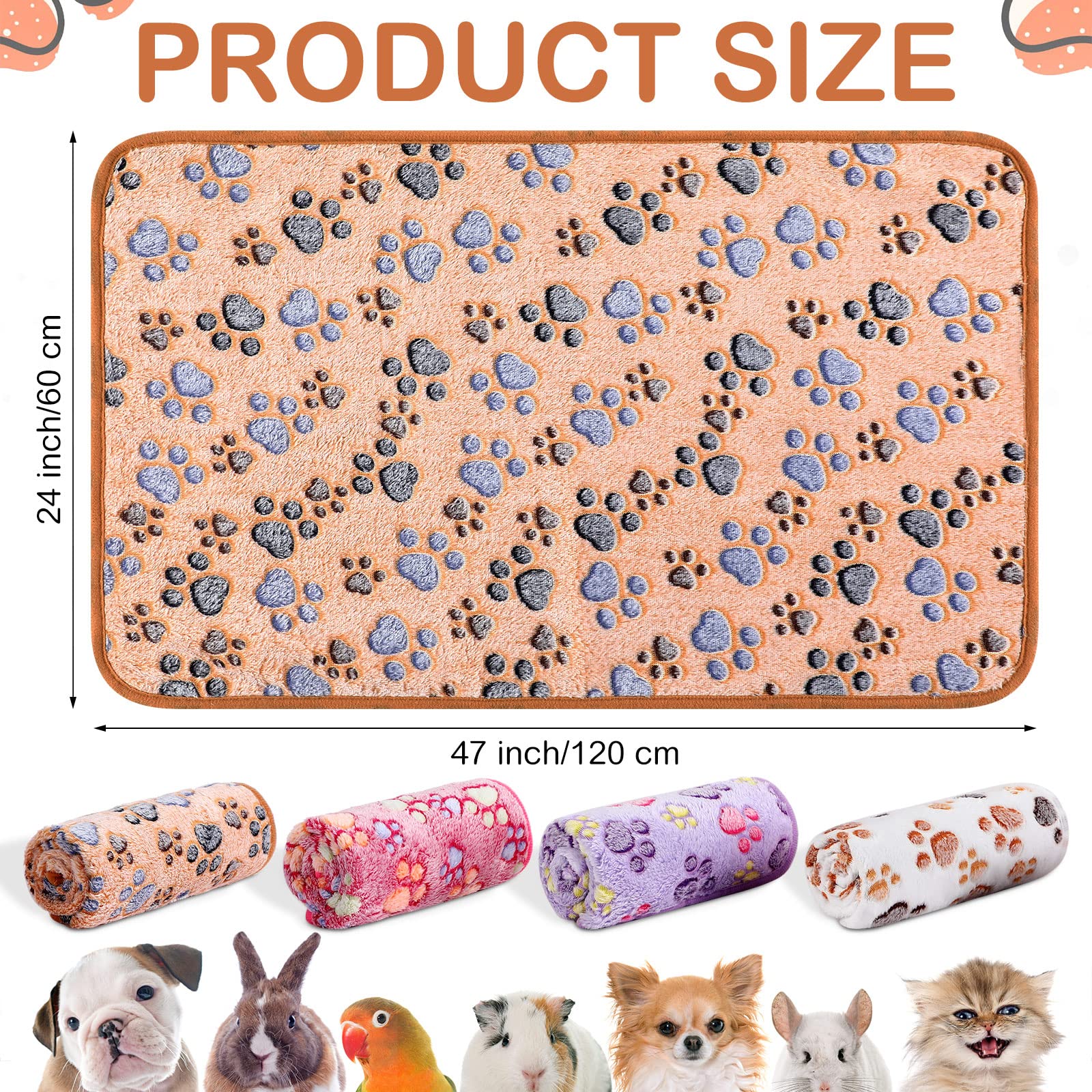 Namalu 4 Couvertures pour Cochon d'Inde en Polaire Lavables Imperméables Doublures pour Cage Absorbantes Tapis de Couchage Réutilisable pour Animaux de Compagnie (Empreinte de Patte, 60 x 120 cm) - 3