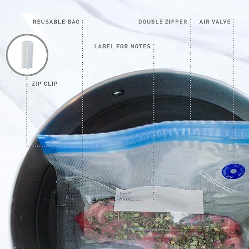 Miniatura 2 de OUII Bolsas Sous Vide para cocina Joule and Anova  Kit de 52 piezas con bolsas selladoras al vacío, bomba de mano, clips, 3 tamaños de bolsa,