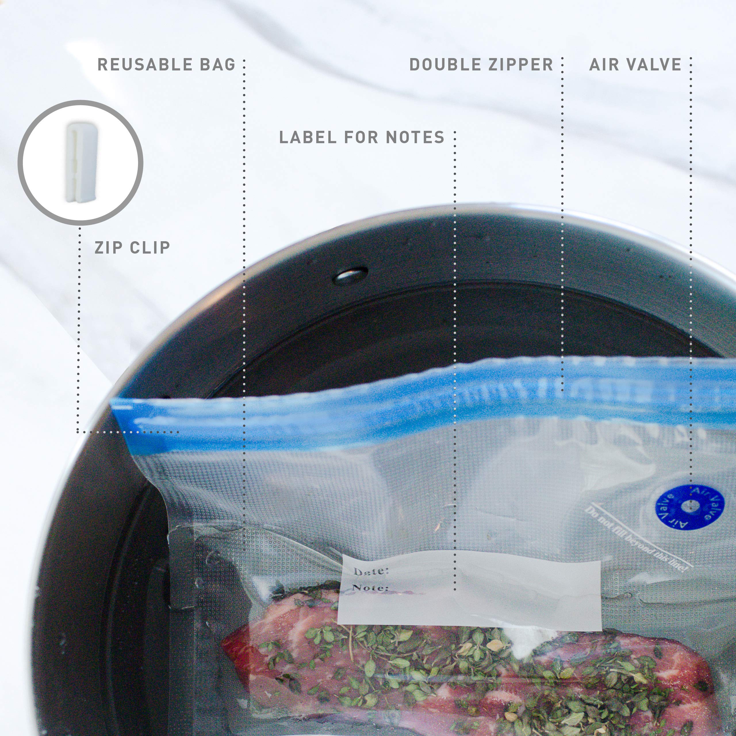 Bolsas Sous Vide para cocina Joule y Anova, kit de 52 piezas con bolsas selladoras al vacío, bomba de mano, clips, 3 tamaños de bolsa, almacenamiento de alimentos, preparación de comidas, se