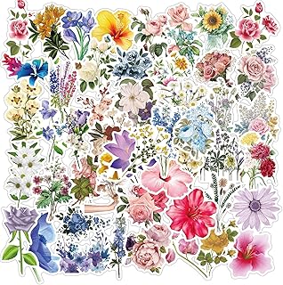 50 Pcs Flower Stickers Waterprof Vinyl Sticker Pack for Kindle Laptop Wa...