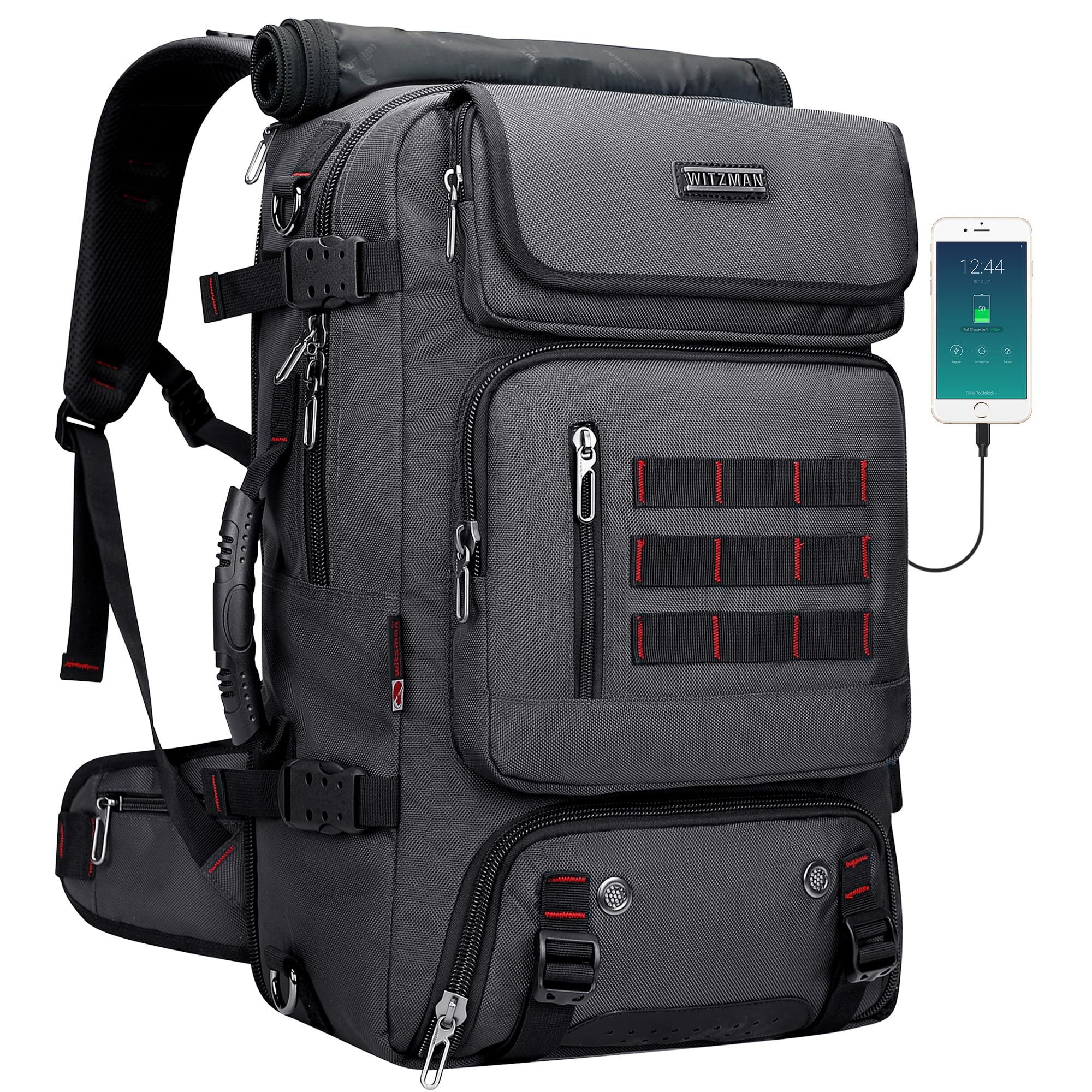 WITZMAN Carry on Travel Backpack for Men Women Airline Approved Convertible Nylon Duffle Backpack Luggage Bag (B682 Silvery Grey)