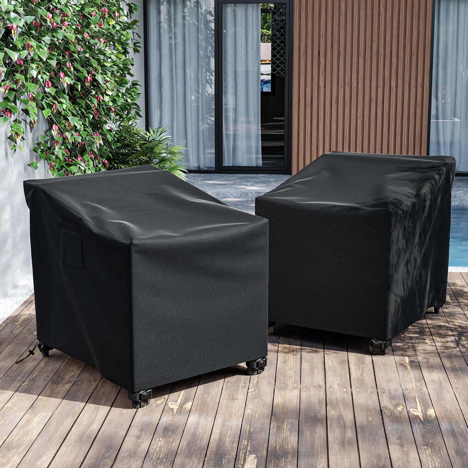 Patio Chair Covers Waterproof, 210D Outdoor Lounge and Lawn Chair Covers, UV & Fade Resistant, Windproof Design, Fits up to 29.5W x 36D x 30.5H, 2 Pack Black