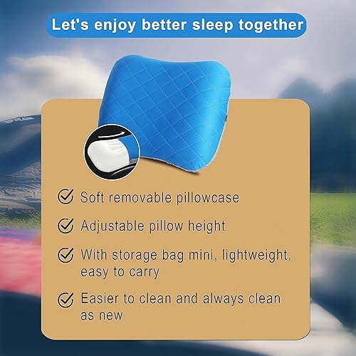 Miniatura 2 de Portable Inflatable Neck Pillow for Outdoor Travel, Camping, Office Naps-Polyester + Washable Cotton-Color Available-Simple and Comfortable (Blue)