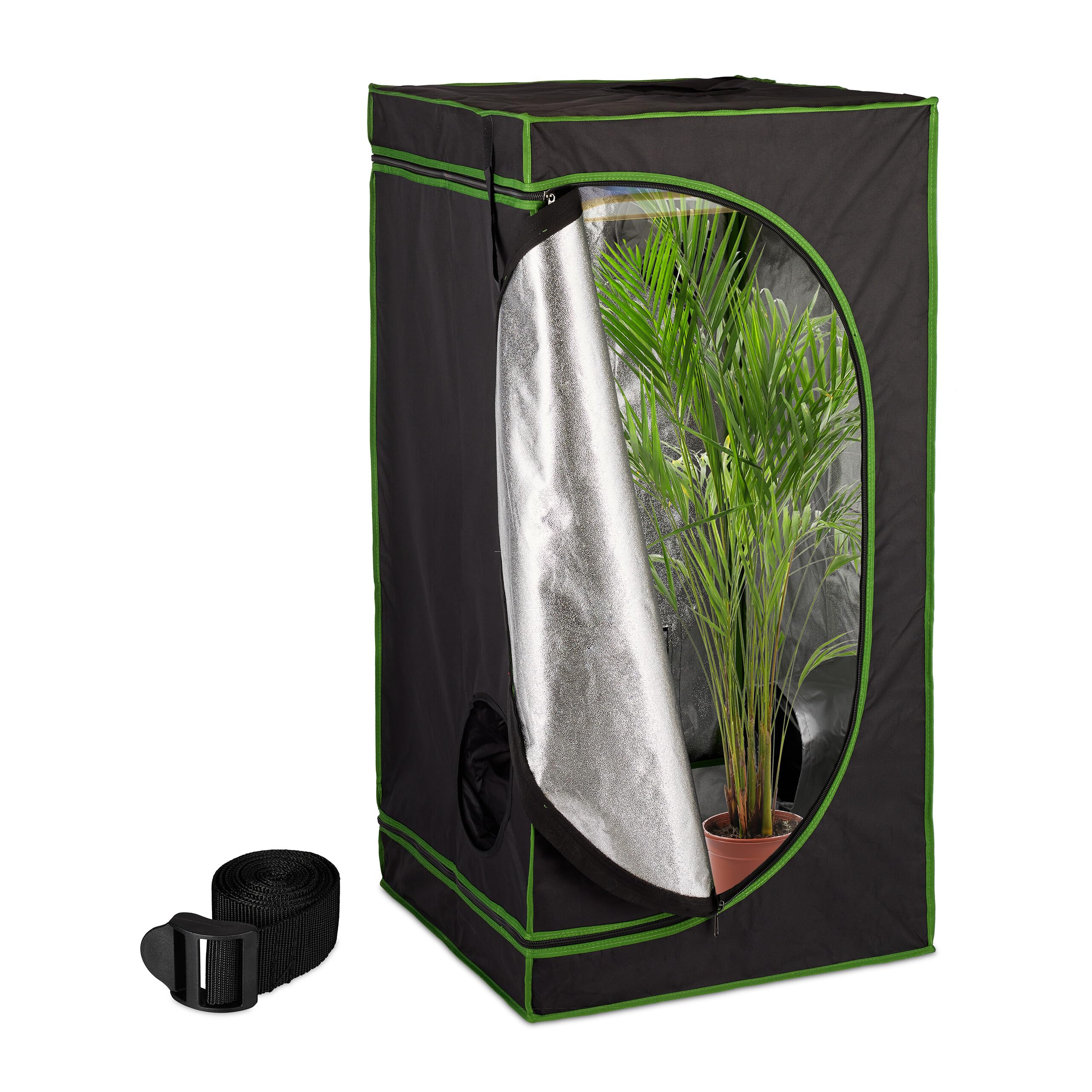 Relaxdays Grow Tent, H x W x D: 120 x 60 x 60 cm, Plant Cultivation, Reflective Film Inside, Darkened Grow Tent, Black/Green