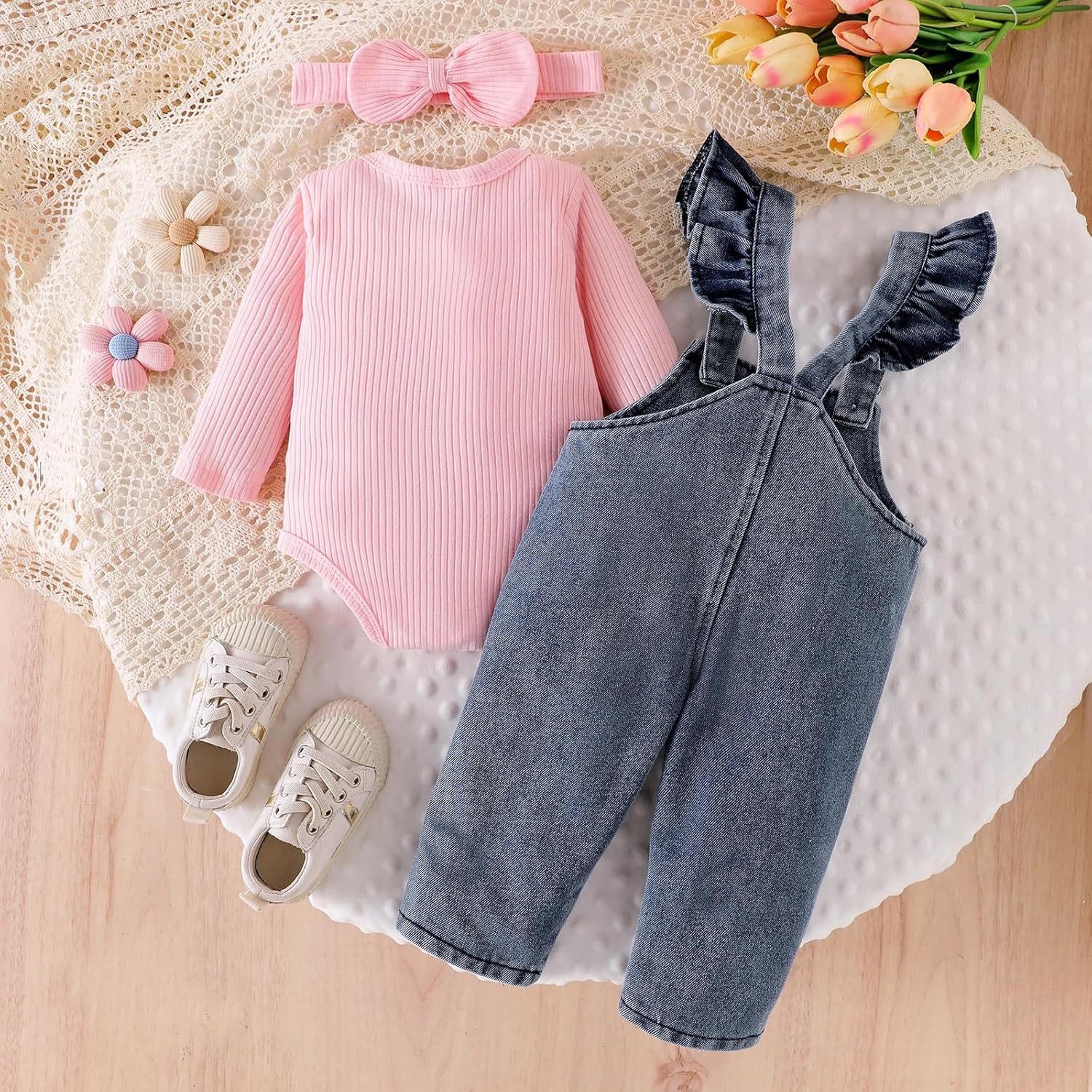 Baby Girl Clothes Newborn Romper Infant Jeans Adjustable Suspender Overalls Cute Headband 3Pcs Outfits Set 0-18 Months - Image 3