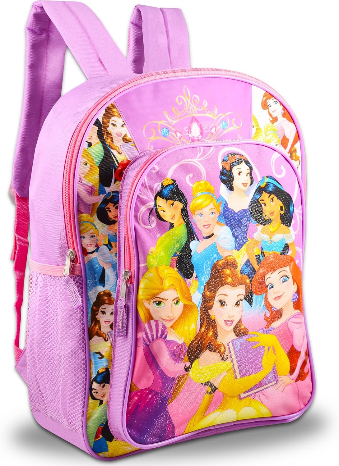Disney Princess Backpack for Girls Set - Bundle with Deluxe 16" Princess School Bag, Water Bottle, and More Princess School Supplies for Kids