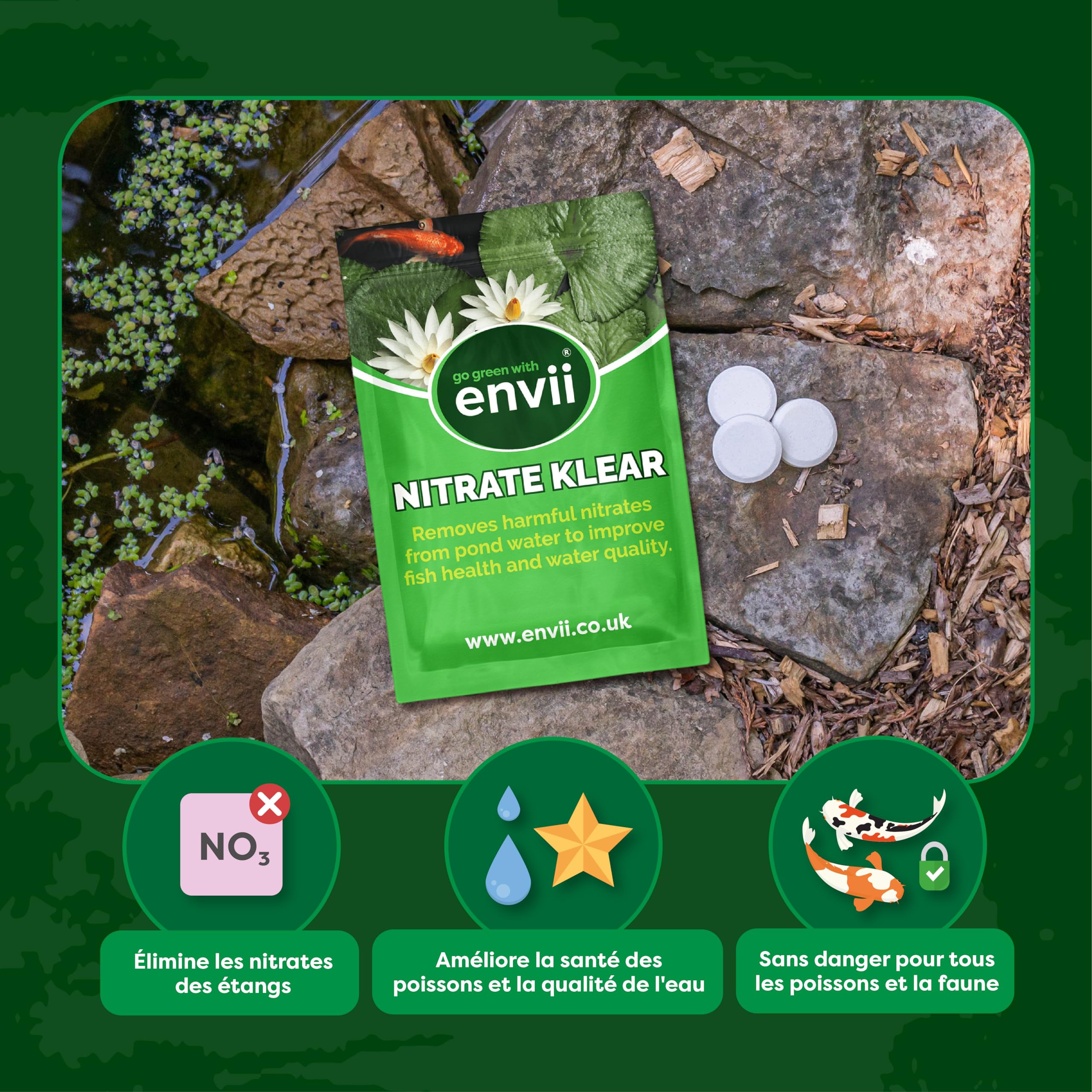 Envii Nitrate Klear - Réduire et Elimine Les Nitrates des étangs sans Danger - Produit Bacterie pour Bassin a Poisson Jardin Exterieur Traitement - Traite 12,000 litres
