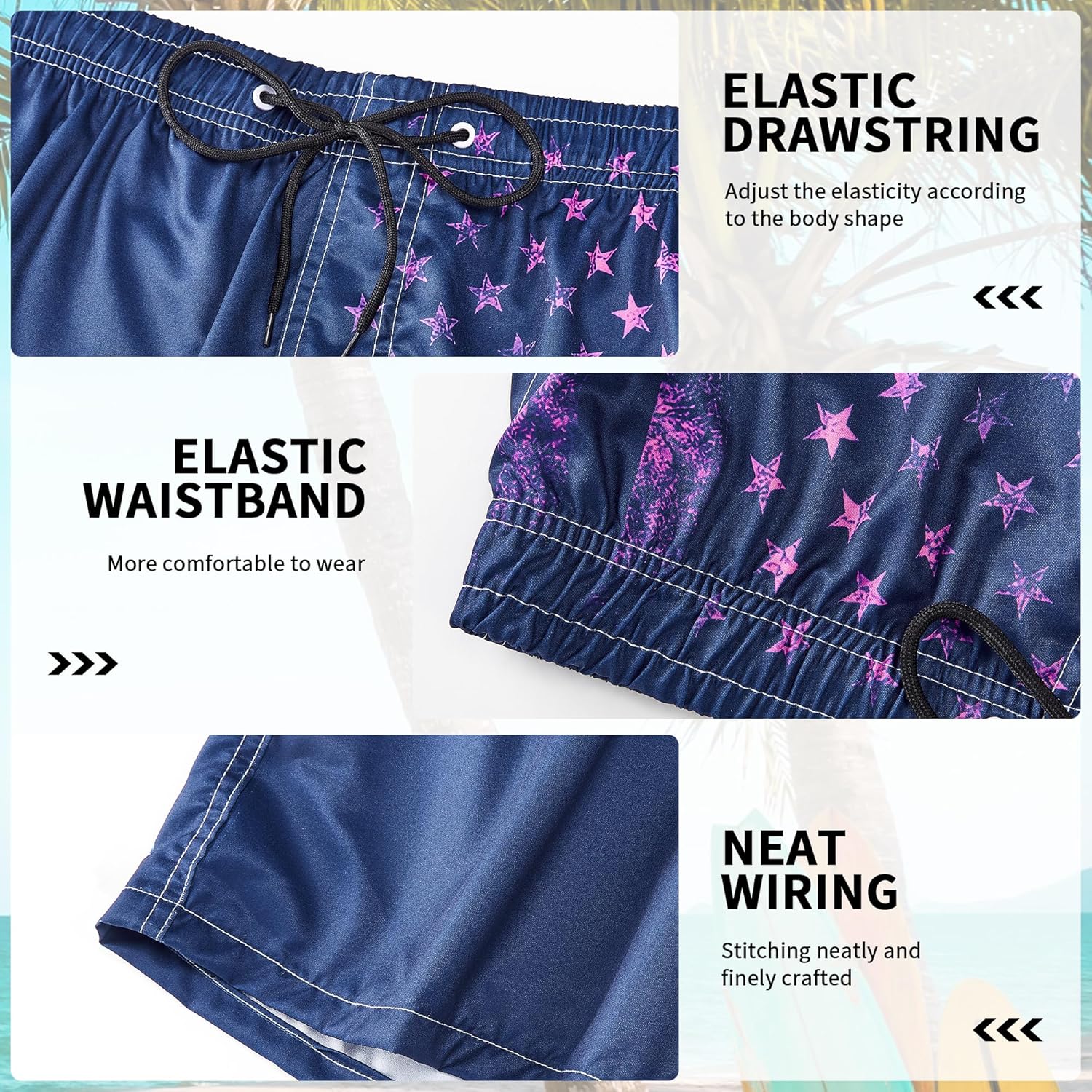 Mens Swim Trunks 9 Inch Inseam Stretch Board Shorts Built-in Quick Dry Swimwear Bathing Suits with Compression Liner - Image 4