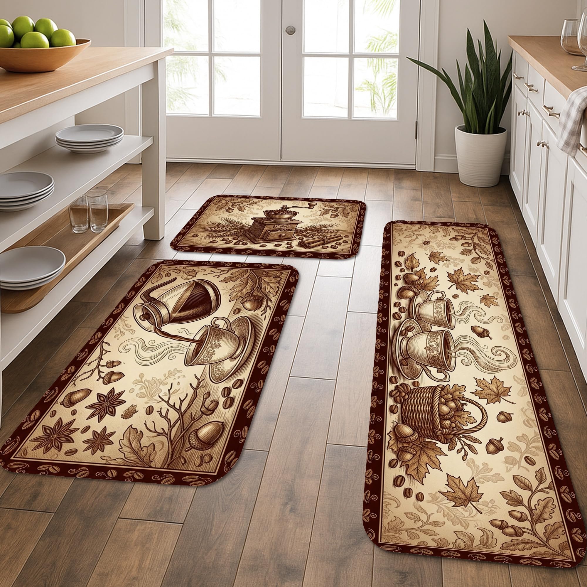 Tapis de cuisine rustiques lot de 3 lavables et rembourrés style vintage