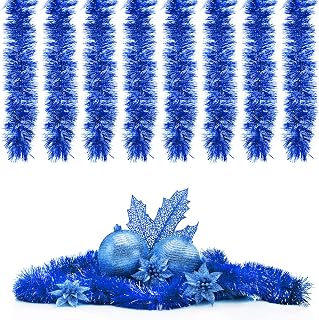 8 guirnaldas de árbol de Navidad brillantes adornos de árbol de Navidad, guirnaldas metálicas, guirnaldas de Navidad, para fiestas de Navidad, decoración de bricolaje, cumpleaños infantil (azul)