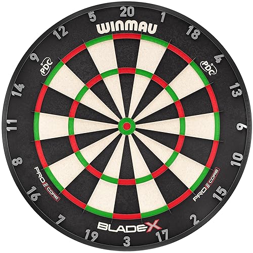 WINMAU Dart Board - Blade X Premium Bristle Dartboard - Pro Core Technology - Professional PDC Darts Board with Official Tournament Specifications - Ultra-Slim Angled Wiring - Includes Fusion Set