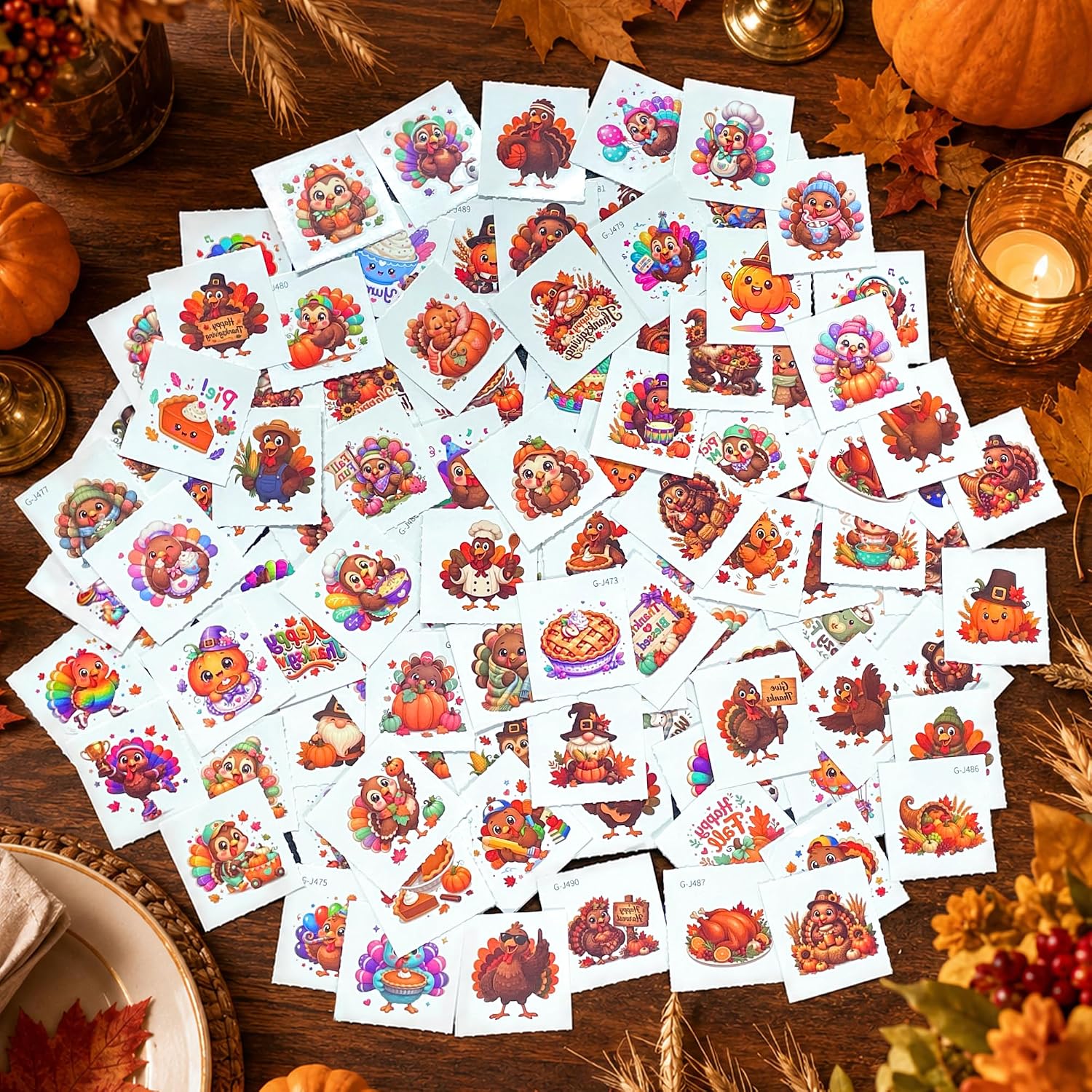 108PCS Thanksgiving Temporary Tattoos for Kids Thanksgiving Decorations image 2