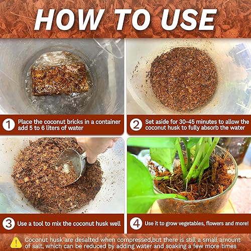 Miniatura 6 de SUMLOTY Cocount - Paquete de 3 chips de cáscara de coco orgánico de 3.3 libras con baja EC y pH equilibrado, sustrato de coco de alta expansión,