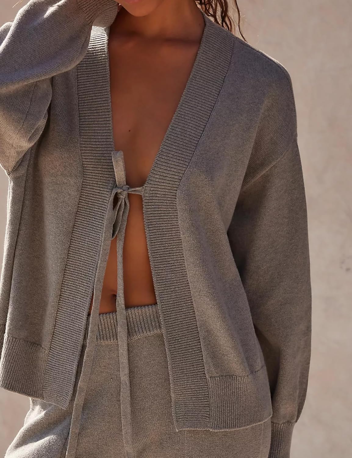 Danyery Womens Two Piece Sweater Sets Comfy Loungewear Set V-Neck Cardigan Pant Matching Pajama Sets Sweatsuit Outfits - Image 2