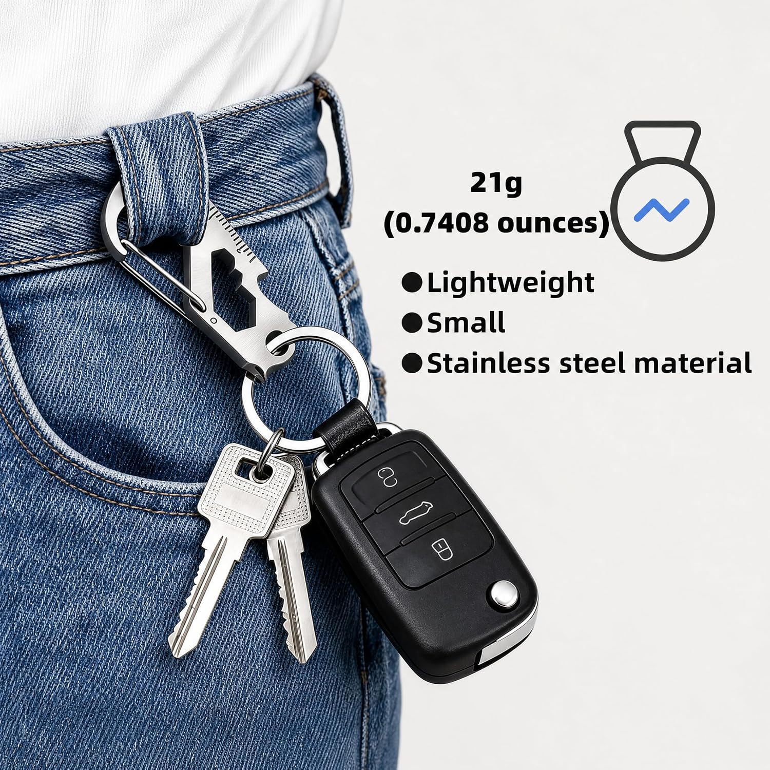 EDC keychain,Multitool carabiner,Key trailer Multitool,Light and compact, 7-in-1: wrench, carabiner, knife, bottle opener, slot,Crossdriver
