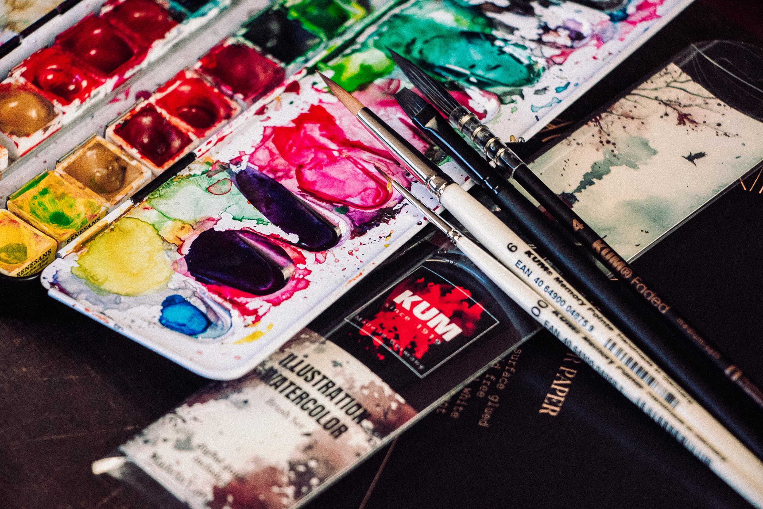 KUM - Juego de pinceles artísticos «Illustration Watercolor», 4 piezas | Juego de pinceles artísticos para acuarela y ilustraciones