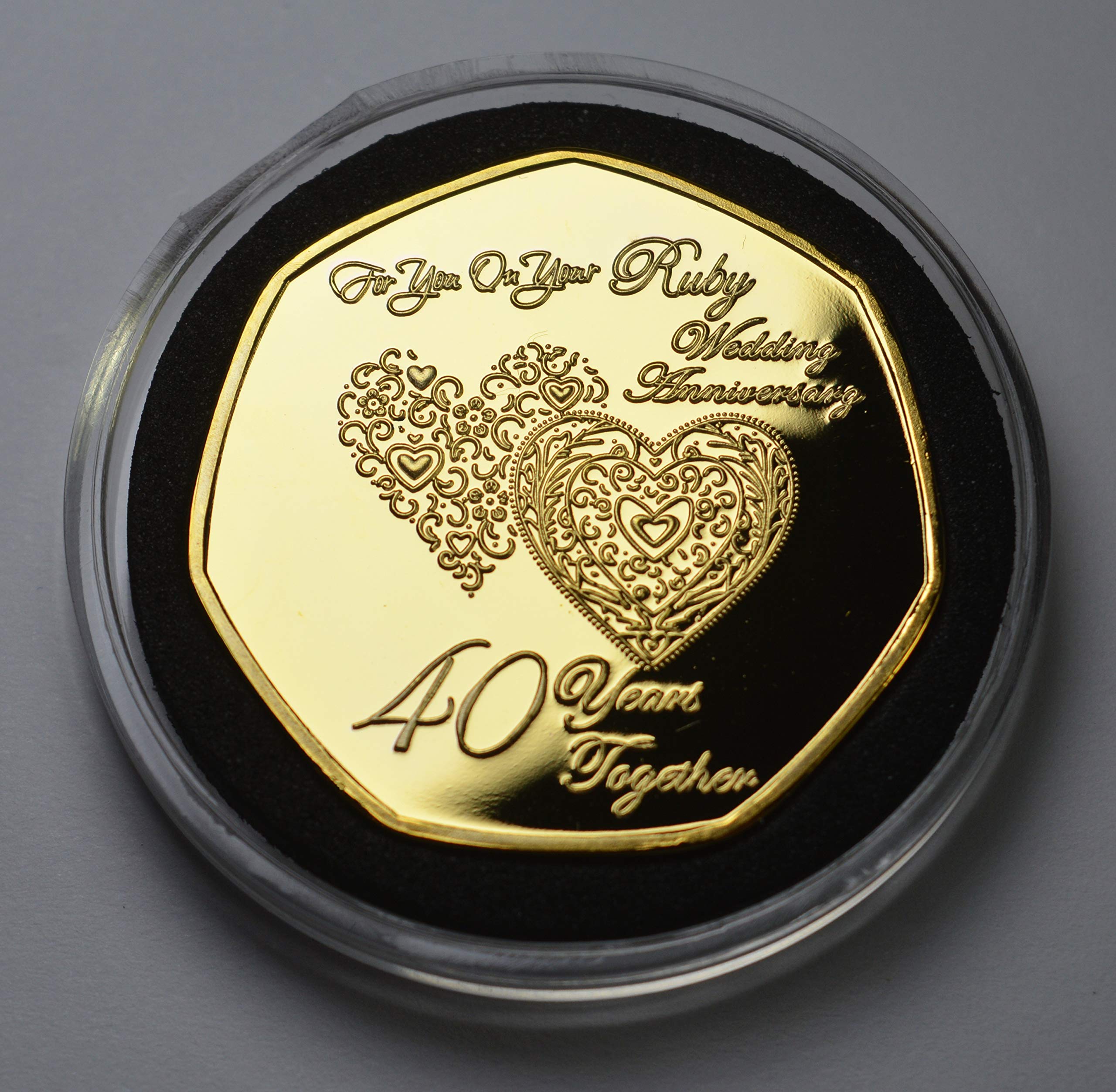 The Commemorative Coin Company 40th RUBY WEDDING ANNIVERSARY 24ct Gold Commemorative in Capsule. Gift/Present. 40 Years Together