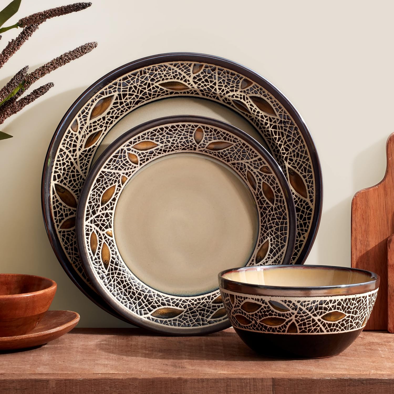 Gourmet Basics Alexandria Dinnerware Set (16 Piece),Tan