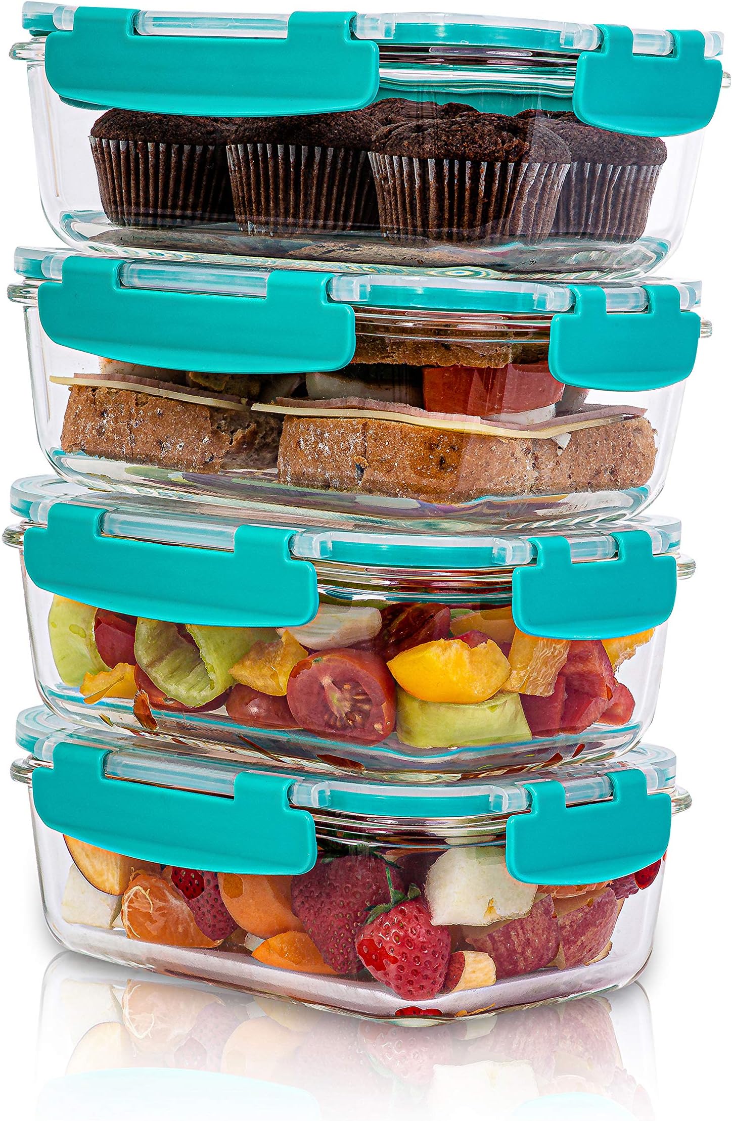 BPA Free Food Containers with Airtight Lids Glass Meal Prep Storage Set Eco Friendly | Single Compartment